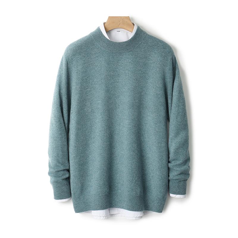 2025 Men's Pure Wool Half-High Neck Pullover Sweater - Warm Fashionable Knitwear for Young Adults