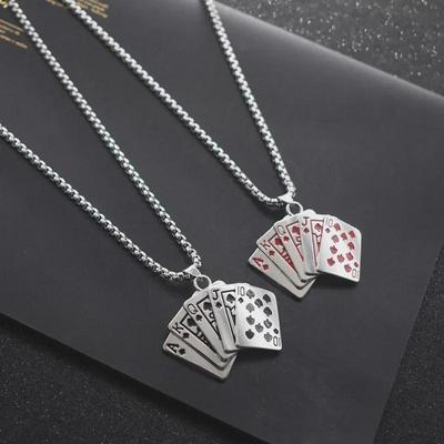 Trendy European & American Playing Card Pendant Necklace: Hip-Hop Style, Titanium Steel, Long Chain, Non-Fading, Unisex.