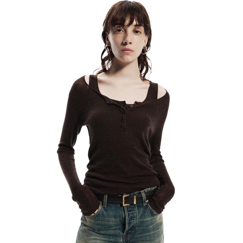 

MO&Co. Женский полосатый трикотажный топ из мериносовой шерсти с круглым вырезом S