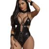 Erotic Sexy Crotchless Latex Lingerie Fishnet Clothing Open Crotch Jumpsuit Patent Leather Breast Exposing Bodysuit Lingerie