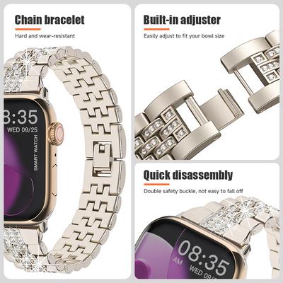 Diamond Metal Bracelet for Apple Watch Ultra 3/2 49mm Series 11 10 9 8 7 6 5 SE Women Luxury Band for Iwatch 38 40 42 44 45 46mm
