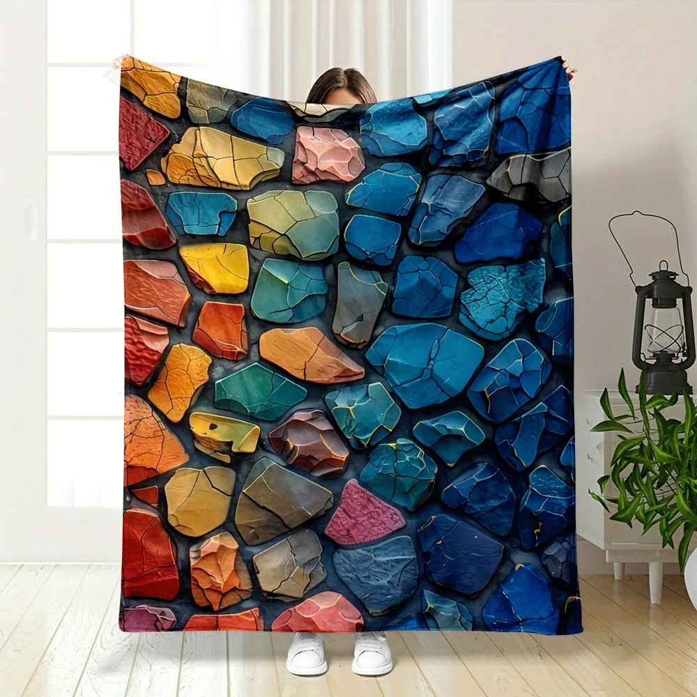 Colorful Cracked Stone-like Shapes Arranged In a Mosaic-like Pattern. for All Seasons Blanket Lunch Break Throw Gift