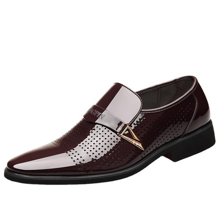 Zhengou summer breathable men's shoes soft sole British pointed head business casual hollow leather shoes daily hole sandals