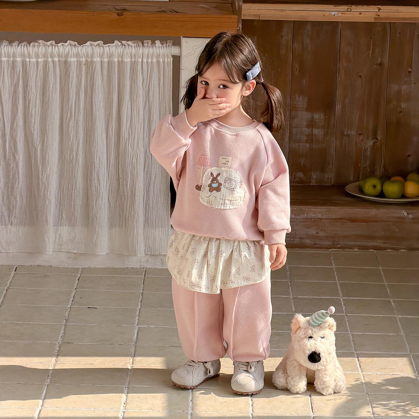 Baby Girl 2026 Spring Korean-Style Pure Cotton Hoodie & Pants Set 73 cm розовый