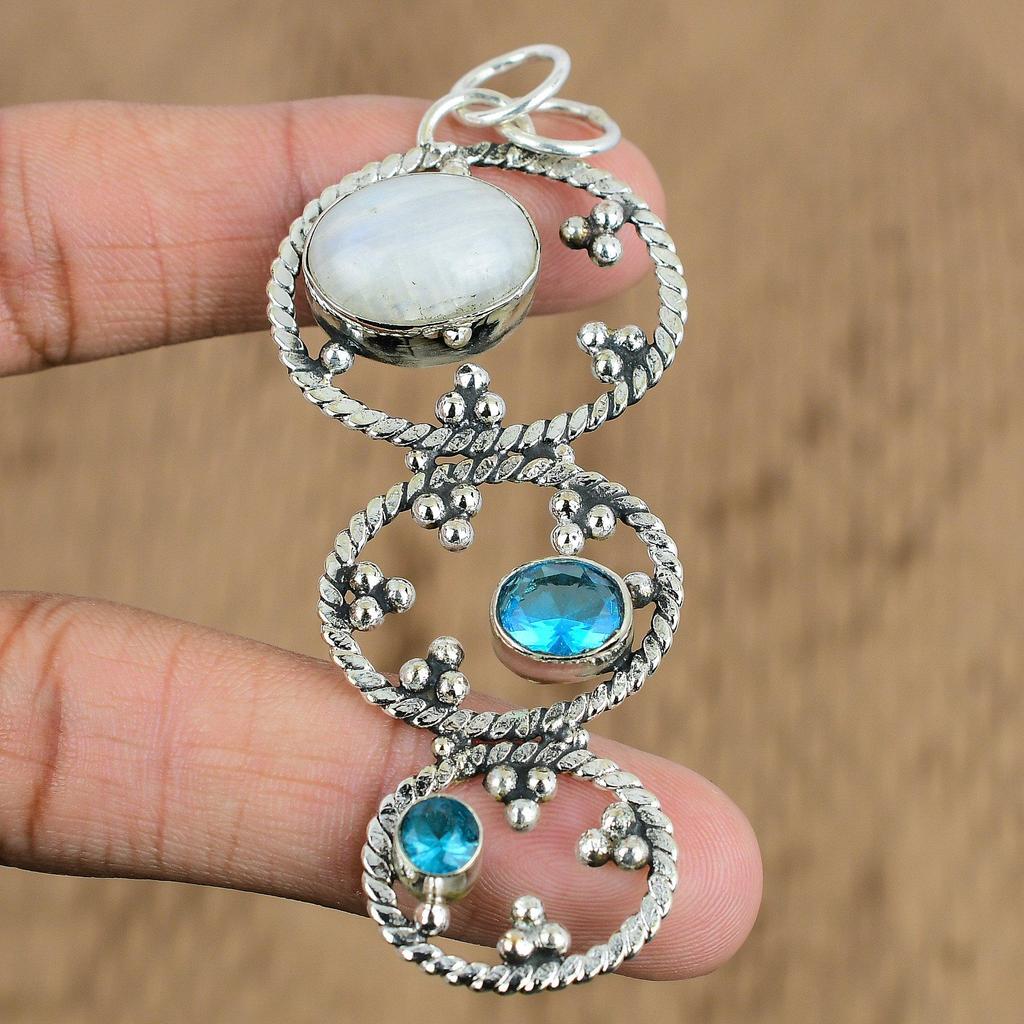 Natural Rainbow Moonstone Gemstone Pendant 925 Sterling Silver Jewelry For Women