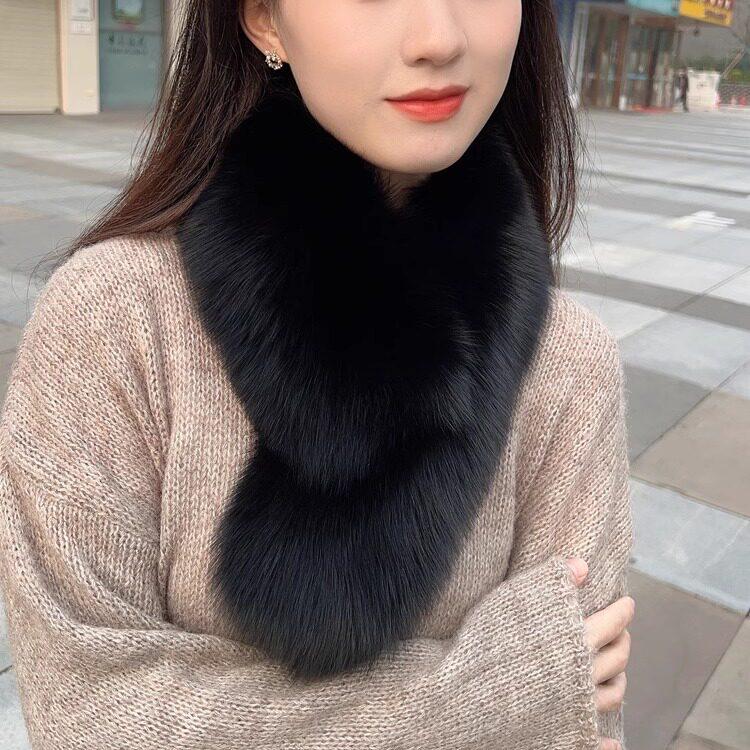 Fox Fur Square Scarf Winter New Ladies Real Warm Whole Fur Collar All-Match Solid Pattern