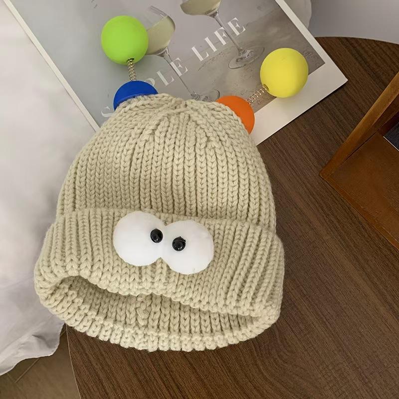 Cartoon Big Eyed Little Monster Woolen Hat for Women In Autumn and Winter Cute and Cute  Funny Couple Style Knitted Hat To Show Small Face