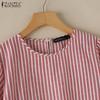 ZANZEA Womens Casual O-neck Loose Stripe 3/4 Sleeve Blouse