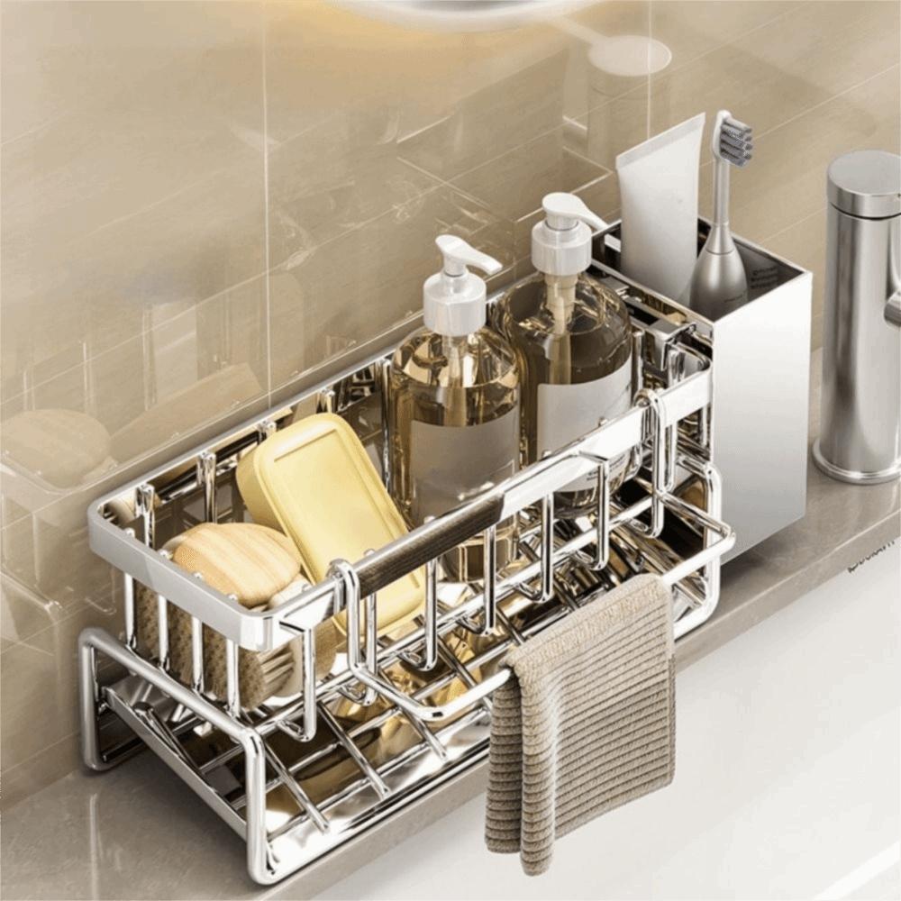 Large Capacity Sink Drain Rack Self-Draining Soap Drainer Towel Rack Dishcloth Rack  for Home