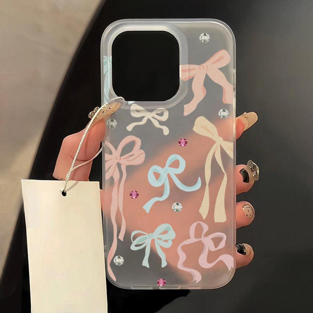 Color diamond bow is suitable for iPhone17promax Apple 17 matte large hole mobile phone case 16pro/15 anti-drop.