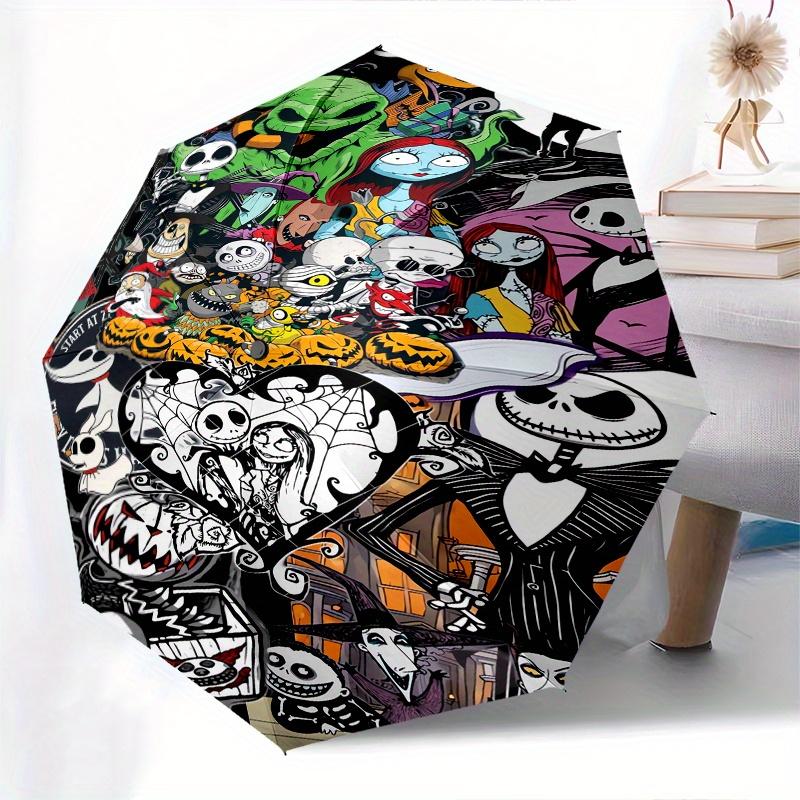 Nightmare Before Christmas Themed Automatic Opening and Closing Folding Umbrella, Reinforced 8 Ribs, Compact Travel Design, Fashionable Fold