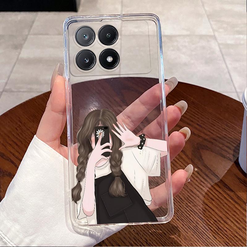 Case Poco X6 Pro 5G/Poco X6 5G Clear Luxury Cute Love Rabbit Funny Soft Silicone Phone Case PocoX6 X6Pro Transparent Back Cover