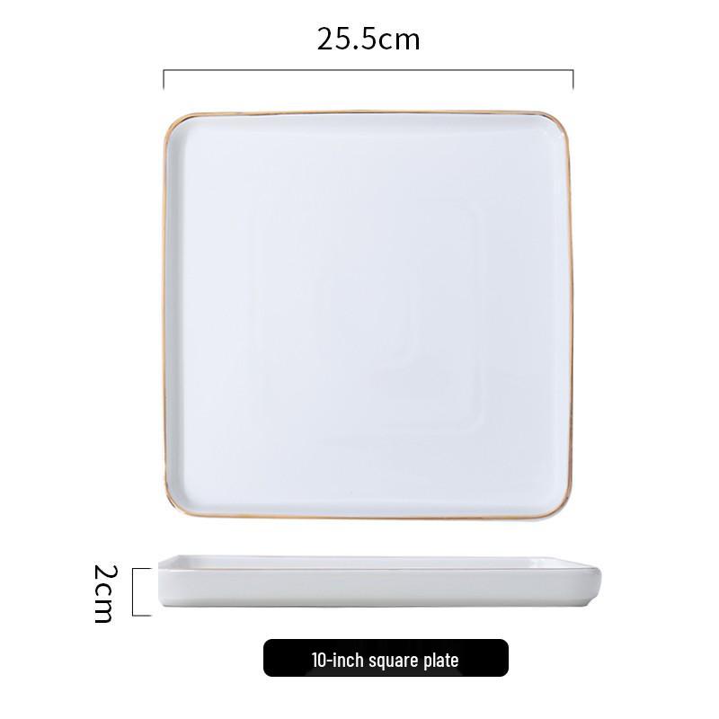 Gold-Rimmed Rectangular Ceramic Dessert and Sushi Plate