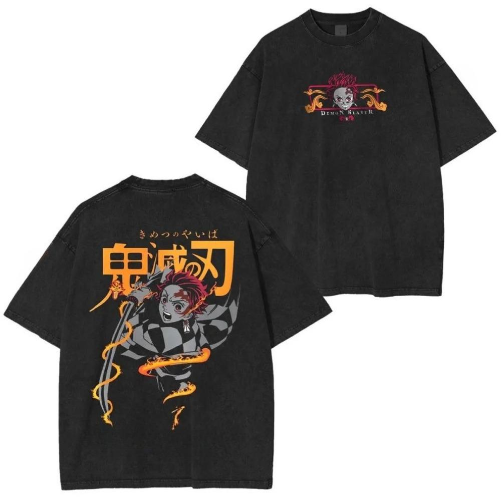 Demon Killer Anime Retro Washed T-Shirt for Role-Playing Summer Casual Outdoor Daily Outfit