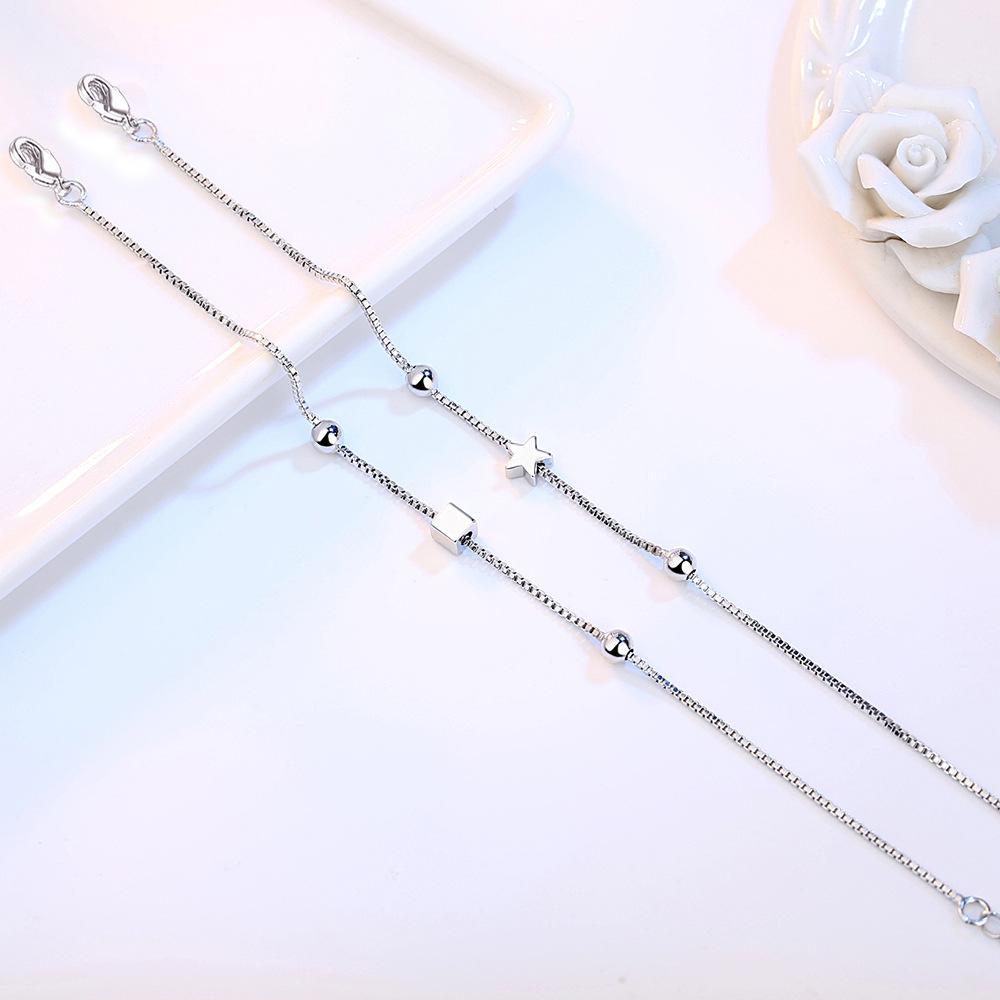 Square Sugar Bracelet Box Chain Square Japanese and Korean Handmade Bracelet Girl's Five-Pointed Star Cube Silver-Plated Bracelet