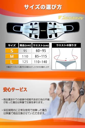 Senaway Lumbar Support Corset [Easy To Wear] Strong Support, Back Correction, Breathable Mesh, Non-Steamy, Unisex (Large) Abdominal Circumference 110-