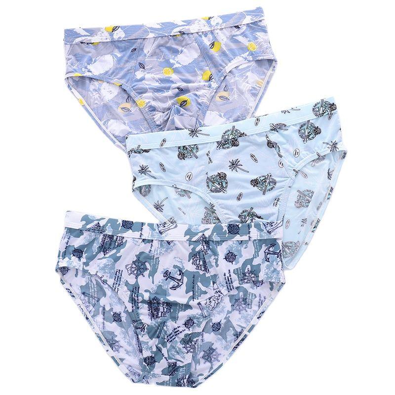 3PCS Fashion Men's Breathable Underwear Underpants Ice Silk Briefs Panties Big Size L XL 2XL 3XL 4XL 5XL 6XL