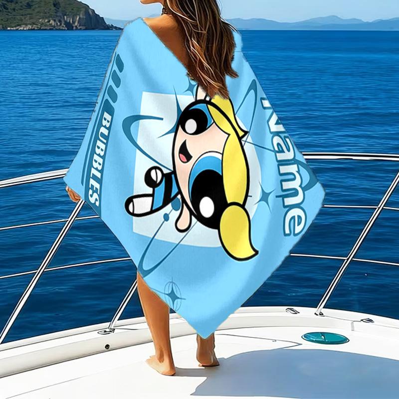 1pc The Powerpuff Girls2 Beach Towel with Custom Name, Beach/Swimming/Bath/Picnic/Camping Towel, Suitable for Seaside Beaches