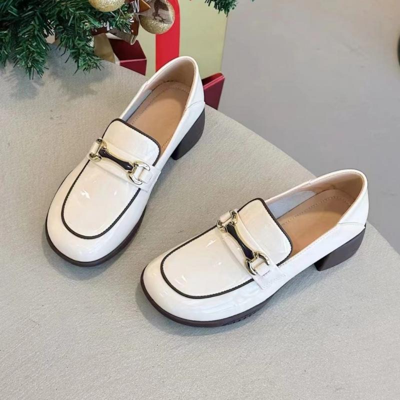 2025 Lacquered Loafers Thick Heel One Pedal Deep Mouth Single Shoes Soft Sole Soft Surface Small Leather Shoes