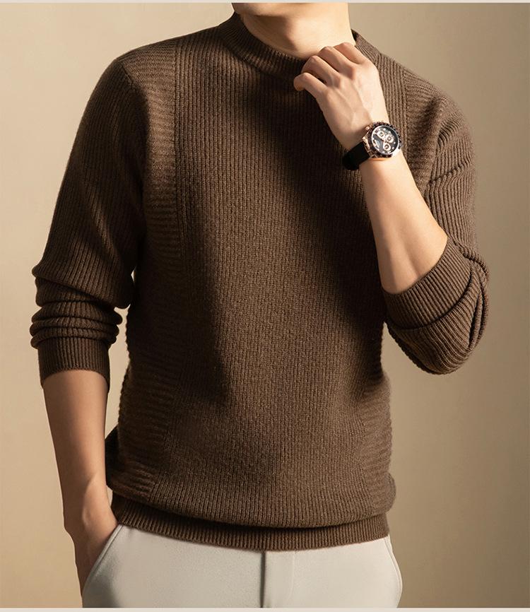 Herrenpullover aus 100 % reiner Wolle, dick gestrickt, Rundhalsausschnitt – warm, weich, bequeme Winter-Basisschicht (2025)