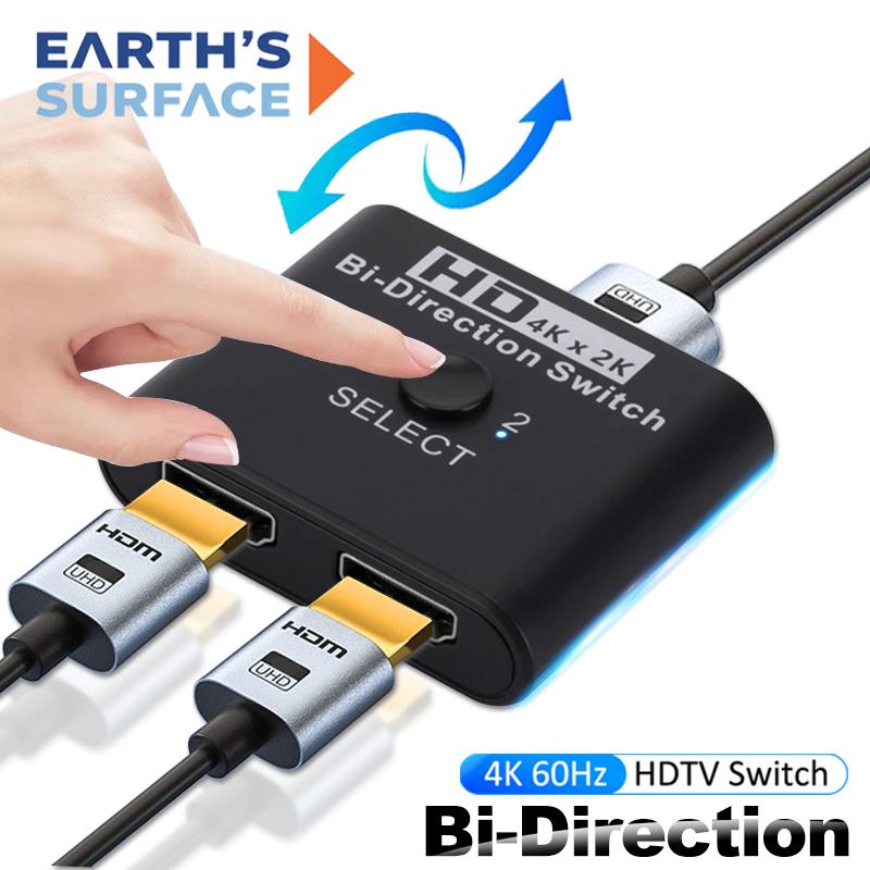Commutateur 4K 60Hz compatible HDMI Bidirectionnel 2 Ports Splitter HDTV pour PS4 3 PC Box TV Adaptateur de Commutateur compatible HDMI 2 en 1 Sortie