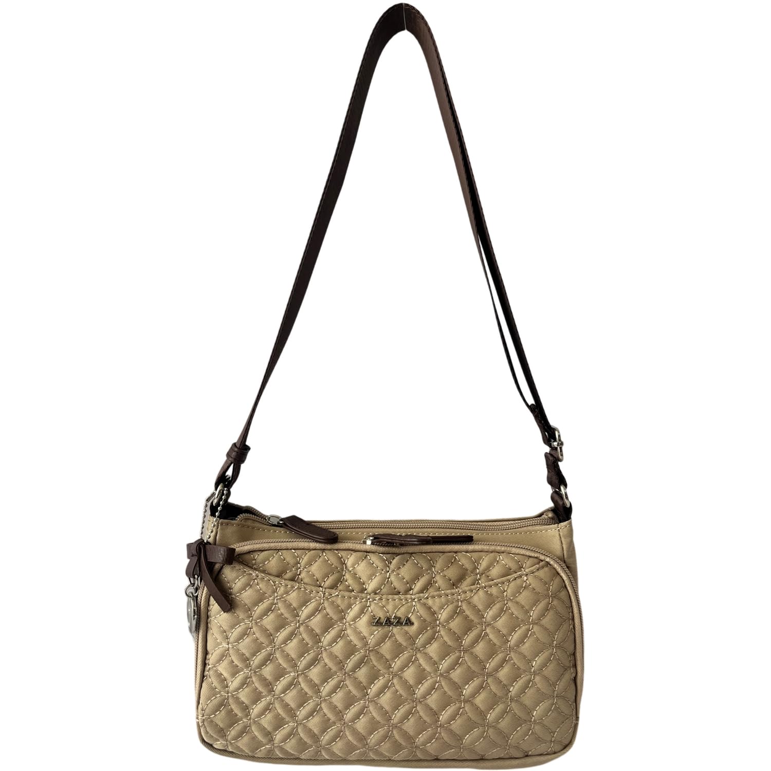 

MADEMOISELLE ZAZA Cat Ribbon Charm Embroidered Multi-Storage Pochette, Lightweight Nylon, 7141 (Grey Beige)