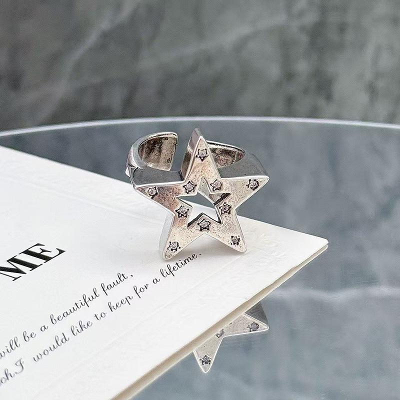 Dark Vintage Vintage Star Cross Open Ring Hip Hop Punk Niche Design Stacked Personality Ring Woman