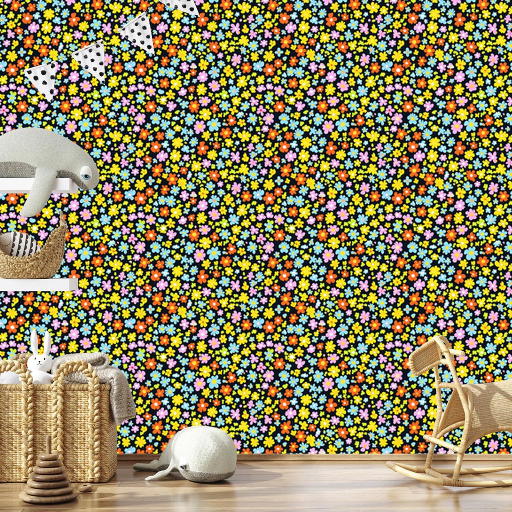 Yellow and Turquoise Flowers Wallpaper for Living Room and Bedroom 50x1000