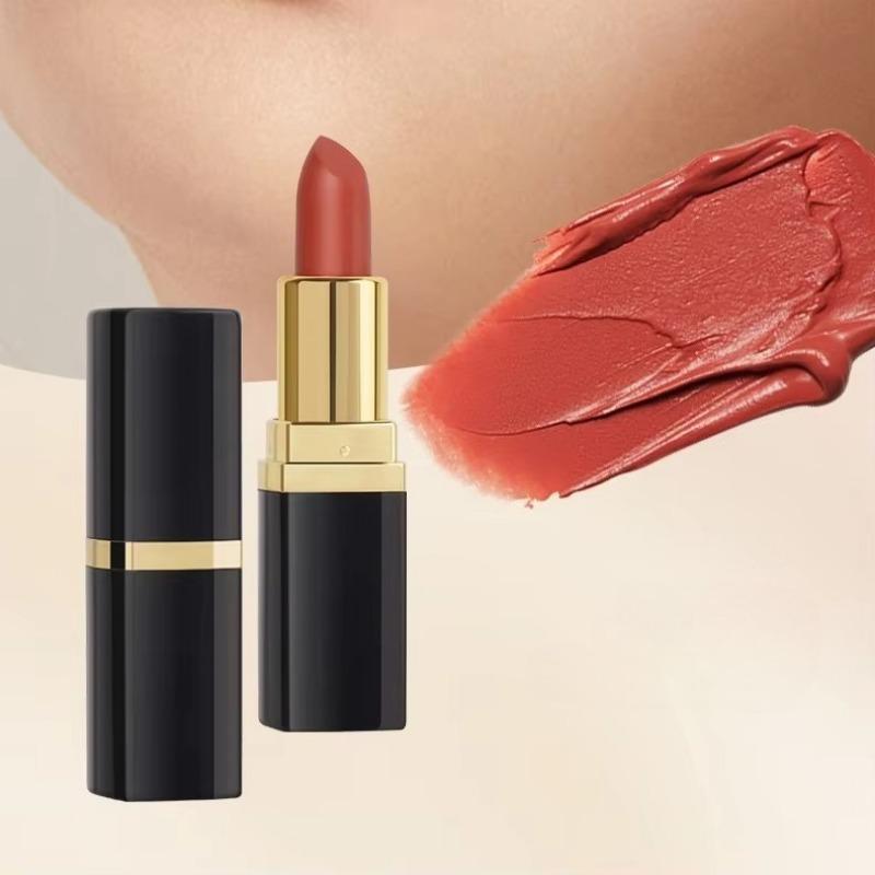 Matte Moisturizing Black Body Gold Tube Lipstick Moisturizing Schoolgirl Retro Milk Tea Color Lipstick