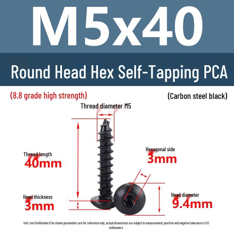 Yigu Černé šrouby s vnitřním šestihranem s vysokou pevností, třída 8.8, M2-M6, kulatá/talířová hlava