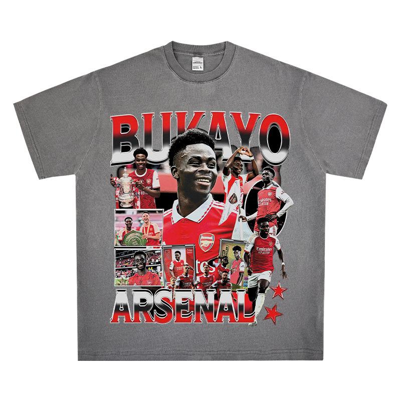Hooded Sweater Abukayosak T-Shirt Heavy Vintage Bukayo Crew Neck Saka Print Short Sleeve