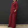 2 pezzi/set donna camicia pantaloni set ampio risvolto monopetto lunghezza media manica lunga camicetta elastico in vita gamba larga pantaloni abbigliamento quotidiano