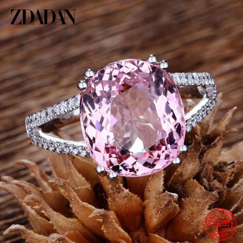 925 Sterling Silver Charm Pink Zirconia Ring for Women Fashion Wedding Engagement Jewelry Gift