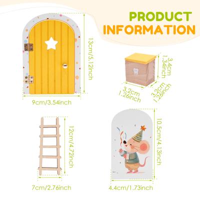 Kit de Puerta de Elfo de Dibujos Animados Puerta de Hada con Escalera Kit de Puerta de Elfo de Madera Natural para Habitación Infantil Pared Estantería Árbol Decoración de Jardín
