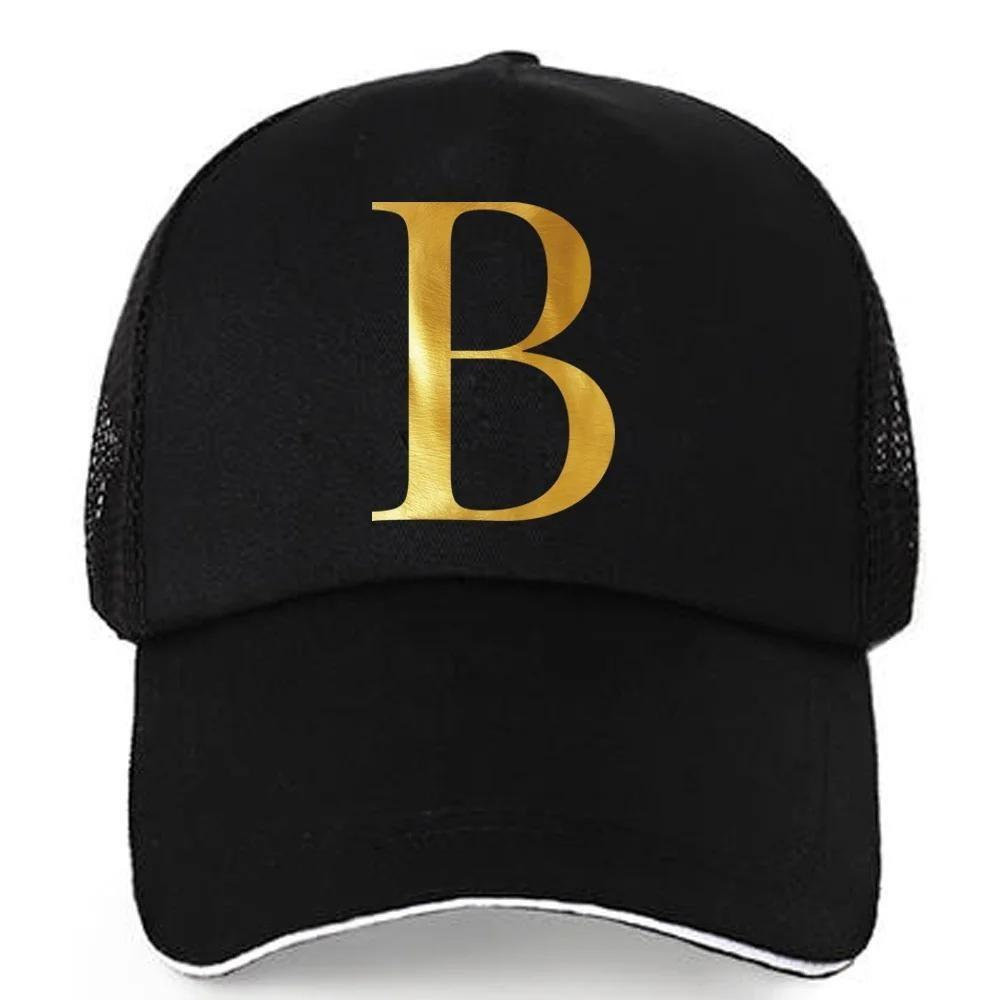 1pc AmaBe Hip-Hop Baseball Cap with Golden Letter Print, Adjustable Hook & Loop Closure, Breathable Mesh Back, Lightweight Stret