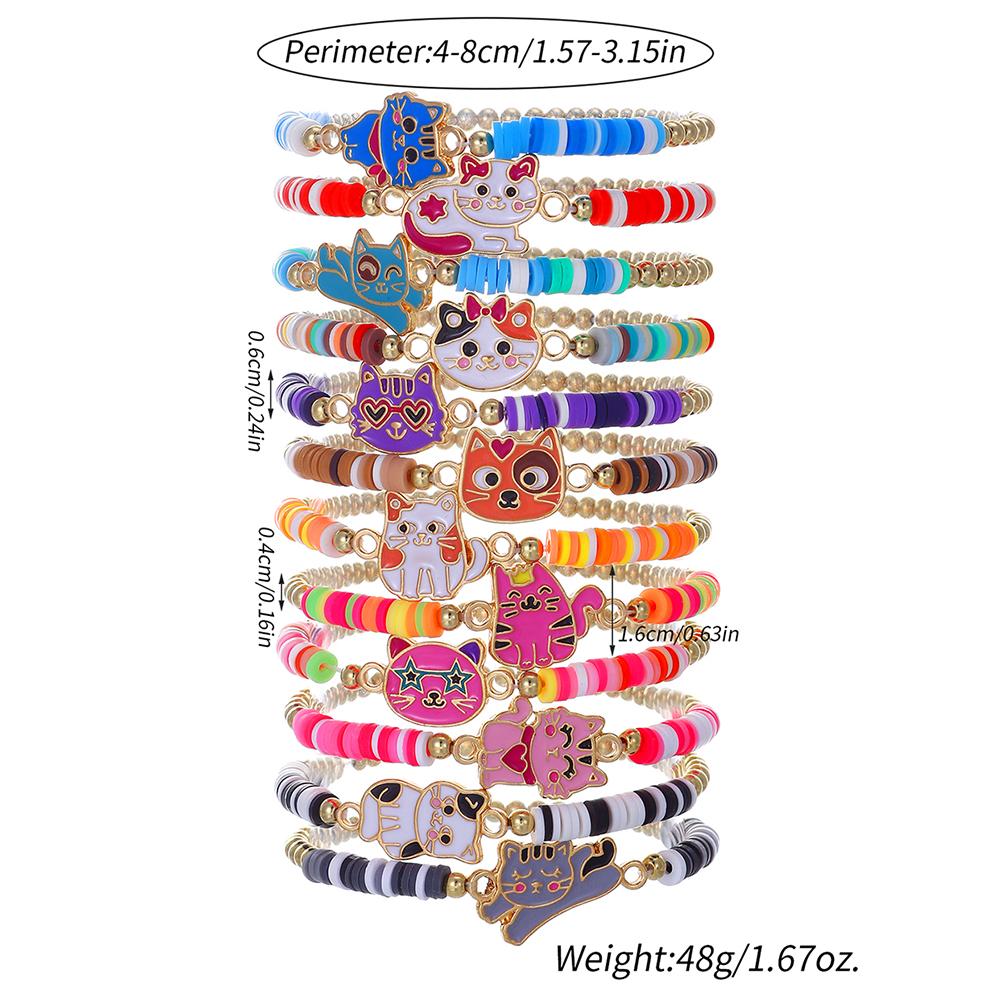 12Pcs/set Unicorn Cat Flower Charm Elastic Handmade Beaded Bracelets for Women Girls Birthday Party Zircon Friendship Gift