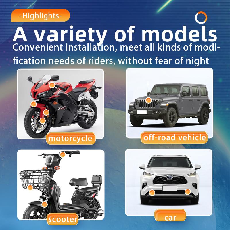 3 Lens Motorcycle LED Spotlights Headlamp Bulbs External Scooters Fog Lamp Projector Lens Dual Color Work Auxiliary Spot Light