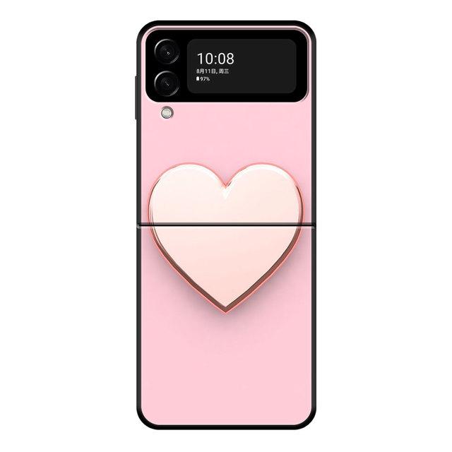 For Samsung Galaxy Zflip Z Flip3 5g Flip Zflip3 Phone Case Black Cases Hard Pc Rose Pink Pattern Bling