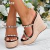 Fashion Eilyken 2025 New CRYSTAL Platform Wedges Slippers Summer Peep Toe Shoes Woman Sexy Super High Mules Female Sandals