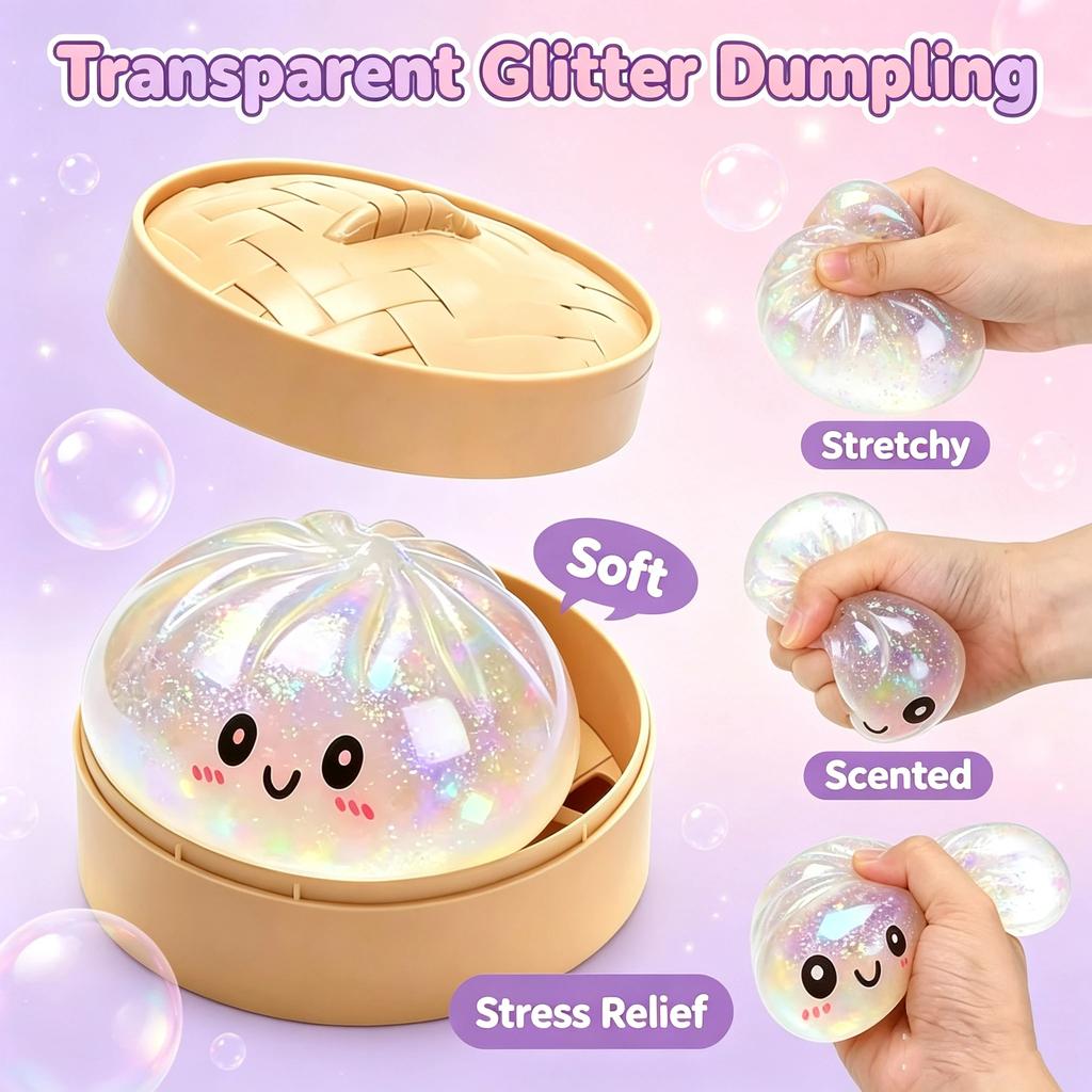 Soft Giant Dumpling Squishy Bun Toy: Transparent Glitter Squeeze Toy, Asmr Stress Relief Ball Slow Rebound, Sensory Fidget Toys