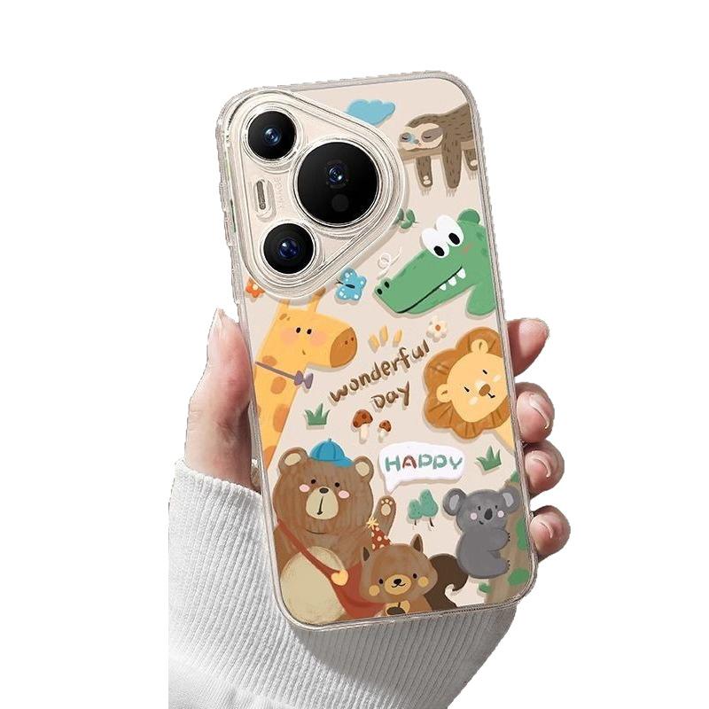 Cartoon Huawei pura90promax mobile phone case transparent p80pro soft case anti-drop p70 all-inclusive protective case 60