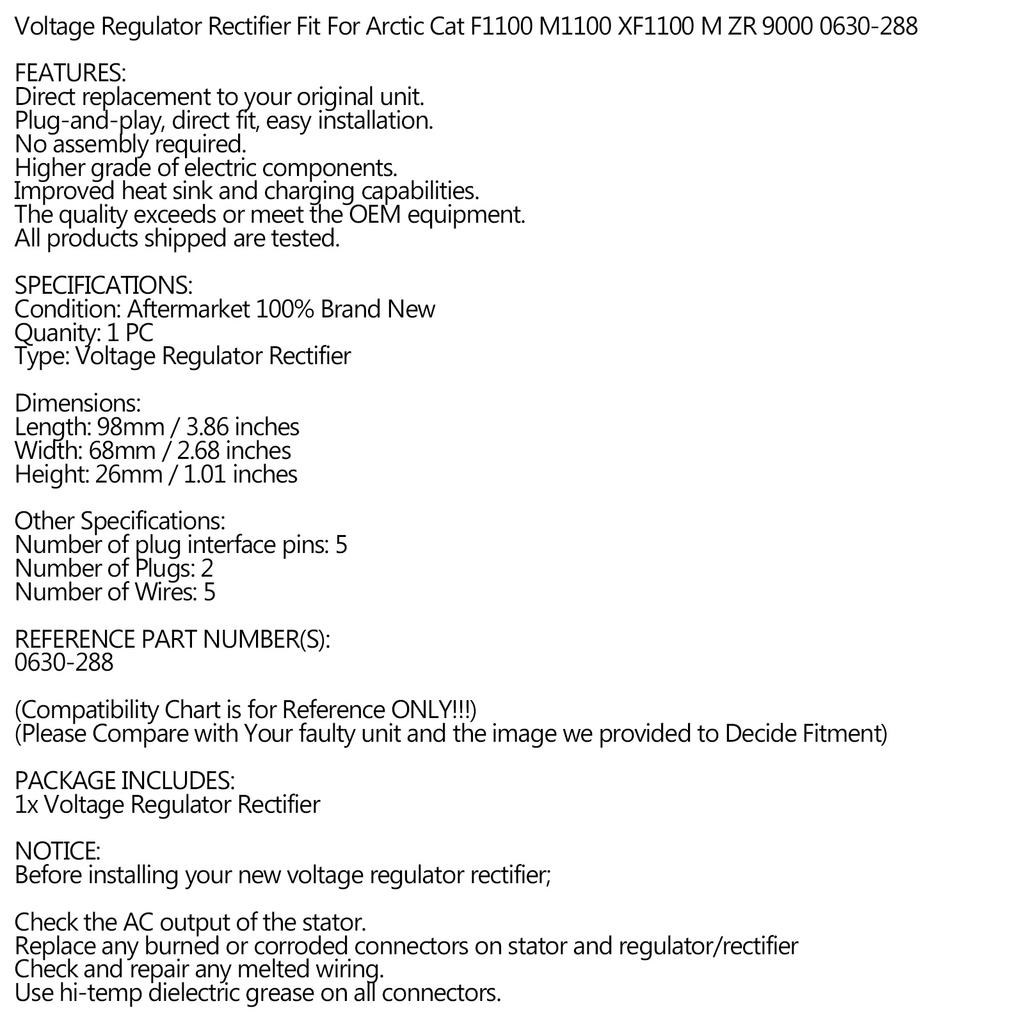 3 Phase Regulator Fit for Arctic Cat M XF F ZR 1100 9000 Turbo Sno Pro 0630-288