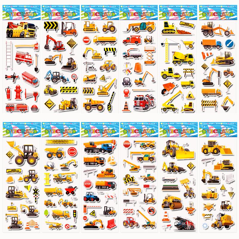10 Sheets Kids Stickers Puffy Stickers for Girl Boy Birthday Gift For Children Scrapbooking Cartoon Engineering Vehicle Stickers