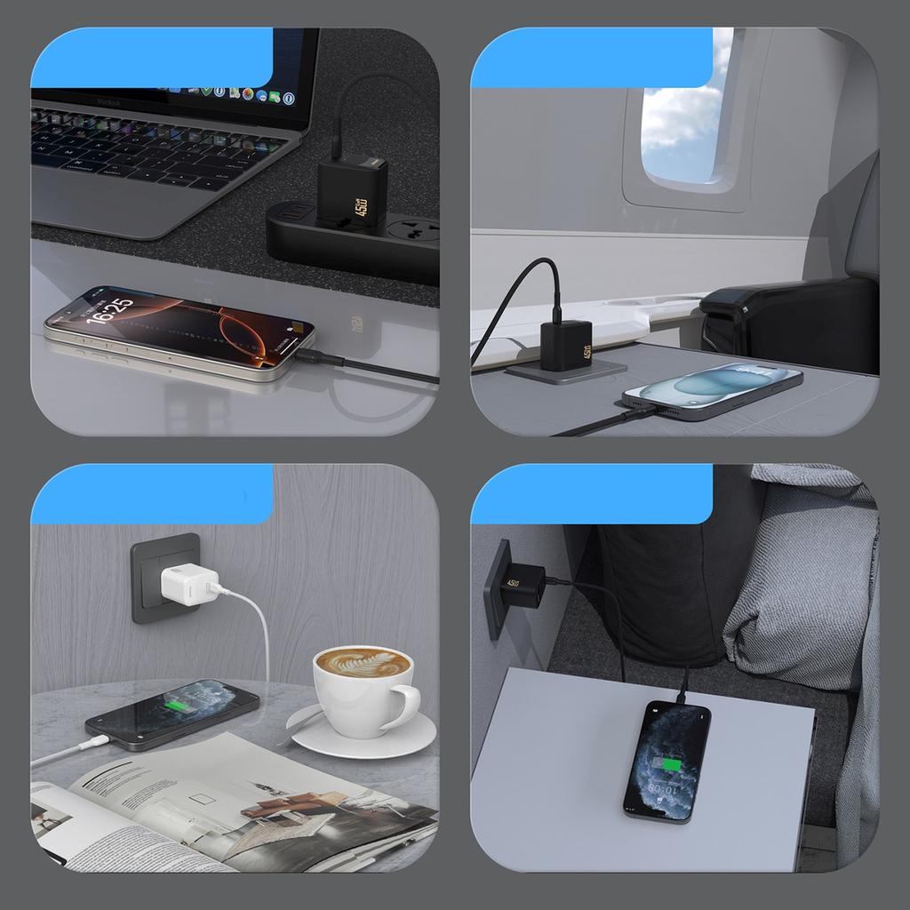 Ładowarka sieciowa GaN z kablem USB-C 45W - biała