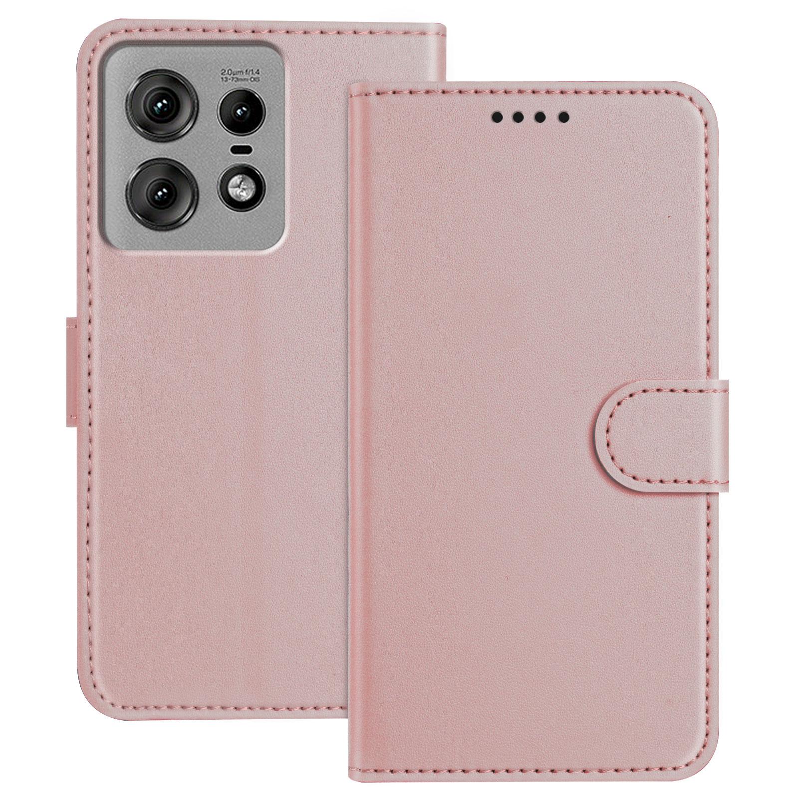 

For Motorola Edge 50 Pro 5G Leather Case Wallet Stand Solid Color Anti Drop Phone Cover Rose Gold