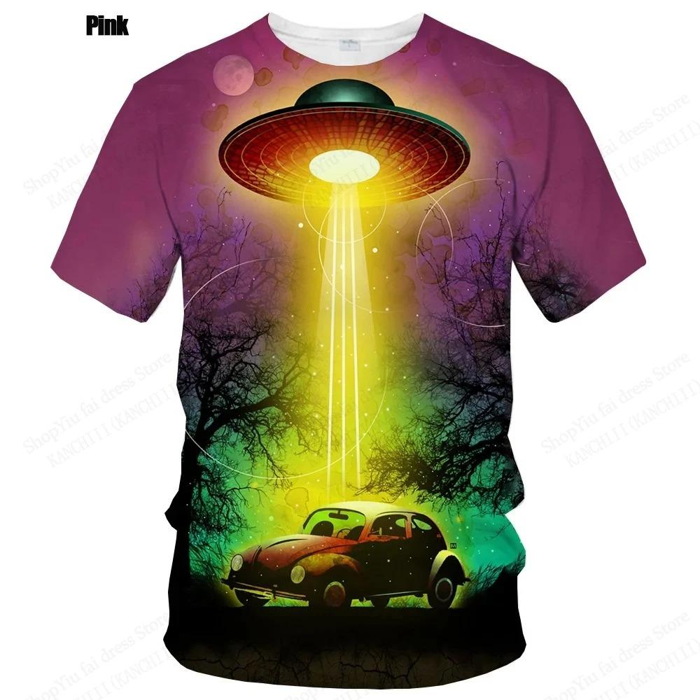 Summer UFO Alien 3d Print T-shirt Men Fashion Casual O-Neck Short Sleeve Tshirt Funny Mysterious Spaceship Tops Tees Men Clothes