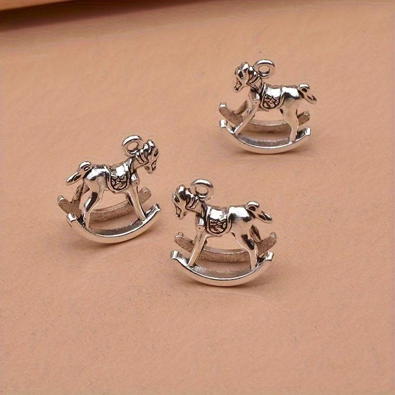 10 Retro 3D Carousel Animal Pendants - Alloy Miniature Horse and Donkey Pendants for DIY Jewelry Making, Earrings, Necklaces, Br