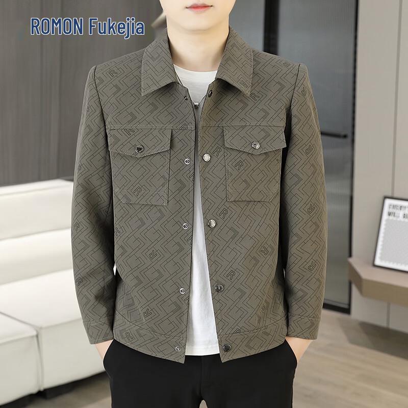ROMON Men s Spring/Autumn Lapel Printed Casual Jacket 4XL