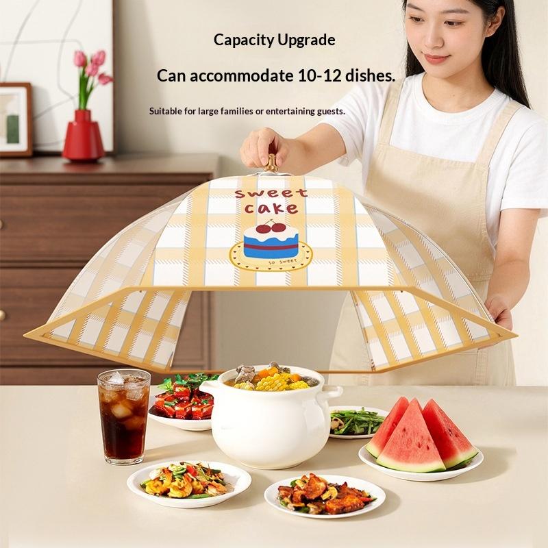 Foldable Insulated Food Cover Dustproof Warm Fresh Retaining Cute Cartoon Print for Patio Outdoor Dinner Use
