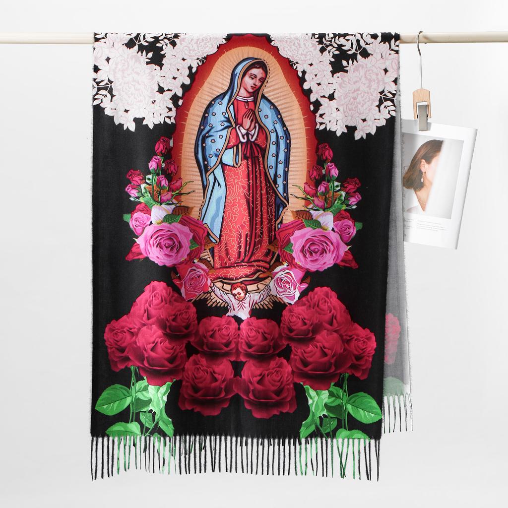Custom Catholic Virgin Mary Tassel Scarf Women Soft Quality Cashmere Shawl Wrap Warm Throw Blanket Prayer Shawl